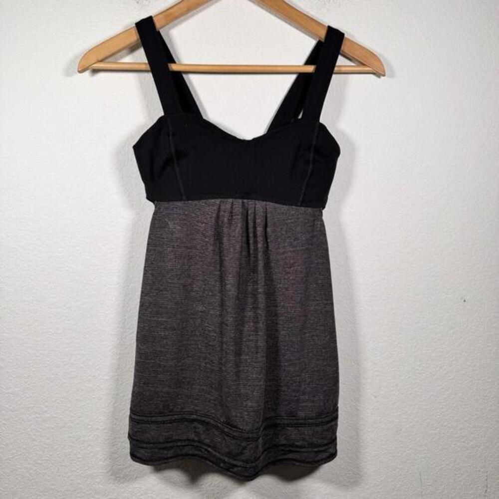 Lululemon Tank Top‎ Black Heathered Gray Built-in-Bra Drawstring | Size 4